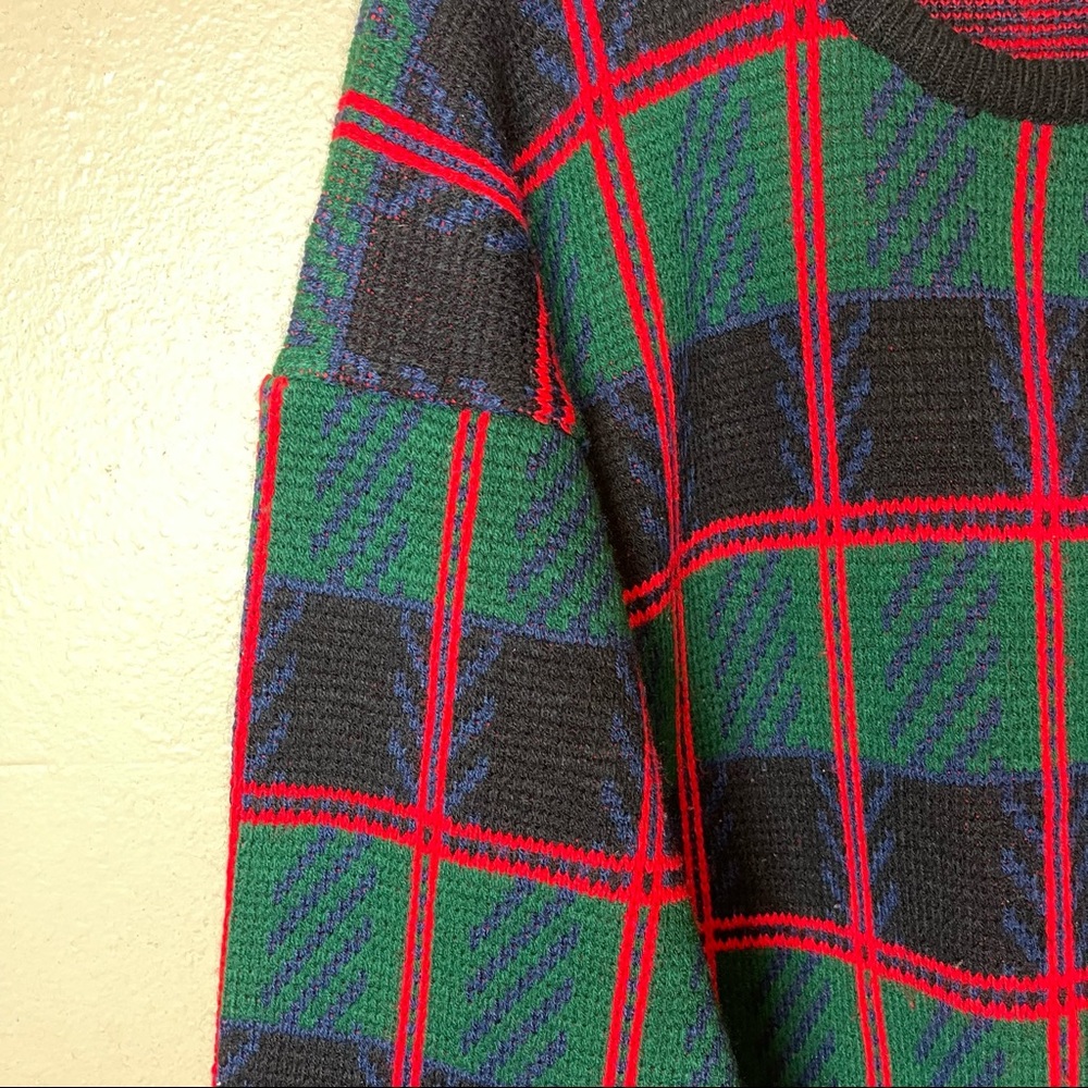 Tally Ho Vintage Christmas Holiday Windowpane Plaid Oversized Sweater - Picture 6 of 6